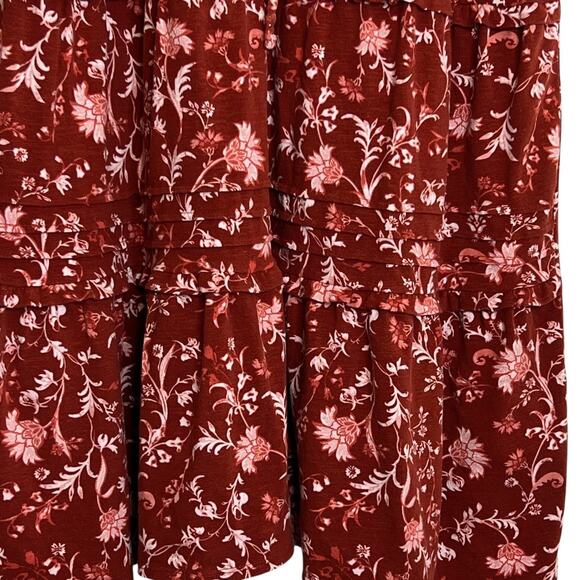 Knox Rose Womens Boho Peasant Dress XXL Rust Floral Tiered Cotton Blend - Picture 2 of 7